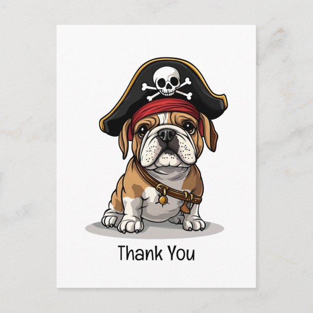Cartão Postal Obrigado Pirata Inglês Bulldog Skull (Frente)