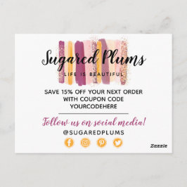 Cartão Postal Obrigado Plum Purple & Gold Paint Strokes Cupom
