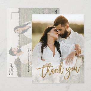 Cartão Postal Obrigado por casamento com foto em escrita dourada