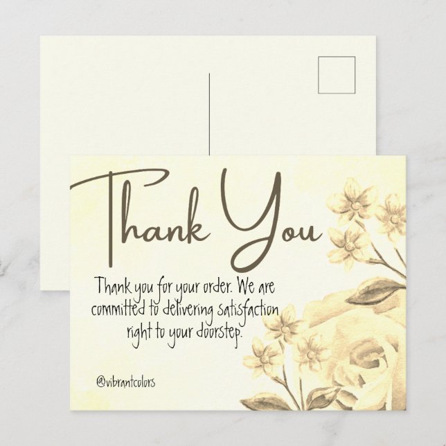 Cartão Postal Obrigado Por Comprar Aquarela Flórida Amarela (Frente/Verso)