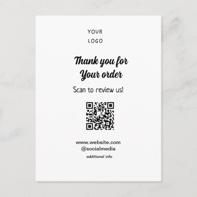 Cartão Postal Obrigado por encomendar análise Avalie-nos logotip (Frente)