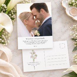 Cartão Postal Obrigado por Foto de Casamento com Lírio de Calla