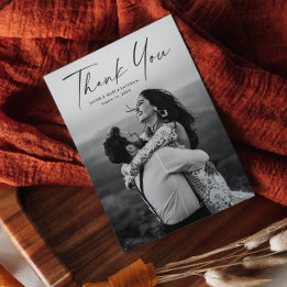 Cartão Postal Obrigado por foto de casamento com roteiro moderno