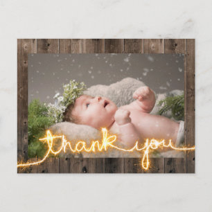 Cartão Postal Obrigado por Foto de Chá de Bebê em Madeira Rústic