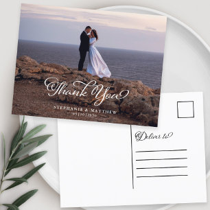 Cartão Postal Obrigado por Foto de Costume de Casamento Caligraf