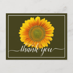 Cartão Postal Obrigado por Girassol Laranja e Amarelo Moderno e 