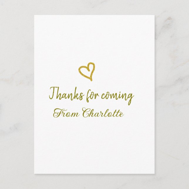 Cartão Postal obrigado por vir adicionar nome mensagem coração d (Frente)