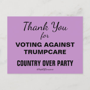 Cartão Postal Obrigado por Votar Contra o TrumpCare Resistir