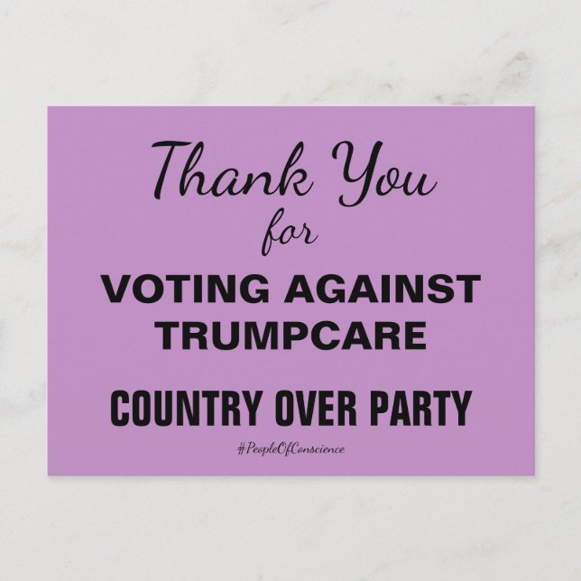 Cartão Postal Obrigado por Votar Contra o TrumpCare Resistir (Frente)