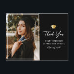 Cartão Postal obrigado preto boné-ouro, sua graduação<br><div class="desc">um design de placa de sobreposição de fotos com uma foto personalizada e um texto de script preto. Sinta-se livre para personalizar a imagem e o obrigado que você envia no verso.</div>