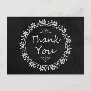 Cartão Postal Obrigado Quadro Negro Floral Coroa Casamento