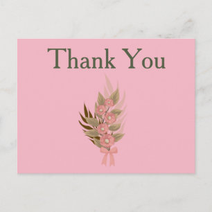 Cartão Postal Obrigado Rosa e Verde Floral