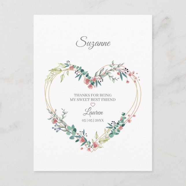 Cartão Postal Obrigado Rosa Seu Melhor Coração Floral Amigo (Frente)