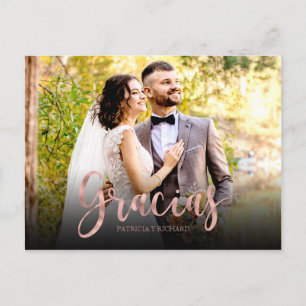 Cartão Postal Obrigado Rose Gold Foto Casamento Espanhol Obrigad