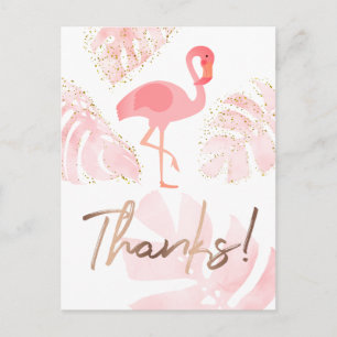 Cartão Postal obrigado roteiro flamingo rosa palmeiras tropicais