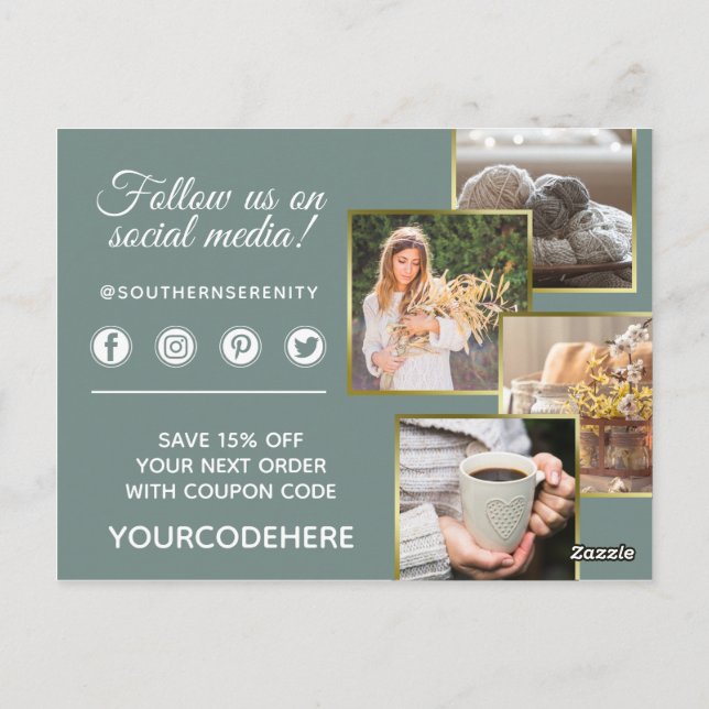 Cartão Postal Obrigado Rustic Southern Cotton 4-Foto (Verso)