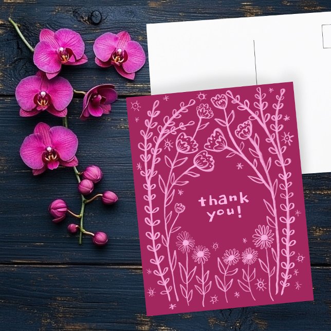 CARTÃO POSTAL OBRIGADO, SENHORA, SENHOR. (THANK YOU Floral Whimsical Sketch Doodle Postcard
)
