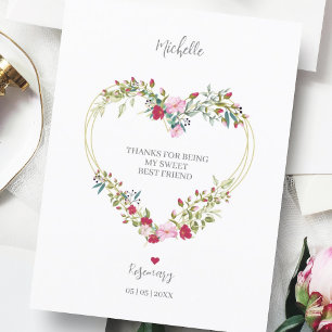 Cartão Postal Obrigado seu melhor amigo Coração Floral em Vermel