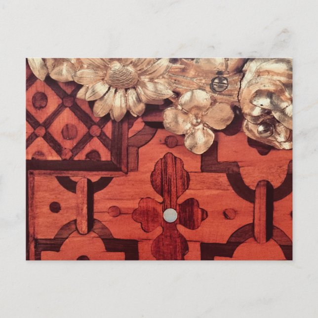 Cartão Postal Obrigado, seu nome, madeira incrustada e imagem do (Frente)