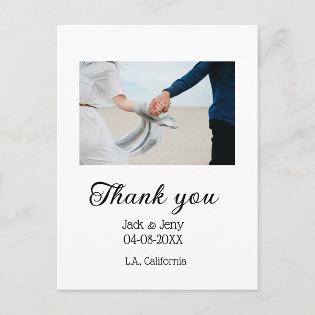 Cartão Postal Obrigado simples e moderno casal de casamento mens (Frente)