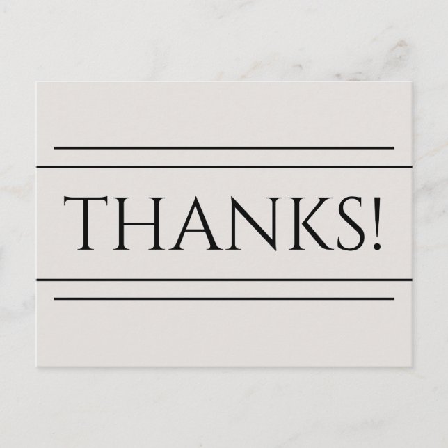 Cartão postal "OBRIGADO!" sofisticado e elegante (Frente)