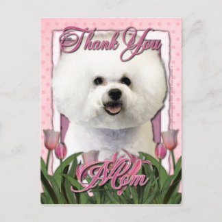 Cartão Postal Obrigado - Tulipas Rosa - Bichon Frise