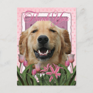 Cartão Postal Obrigado - Tulipas Rosa - Ouro Retriever - Mickey