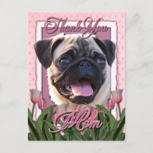 Cartão Postal Obrigado - Tulipas Rosa - Pug