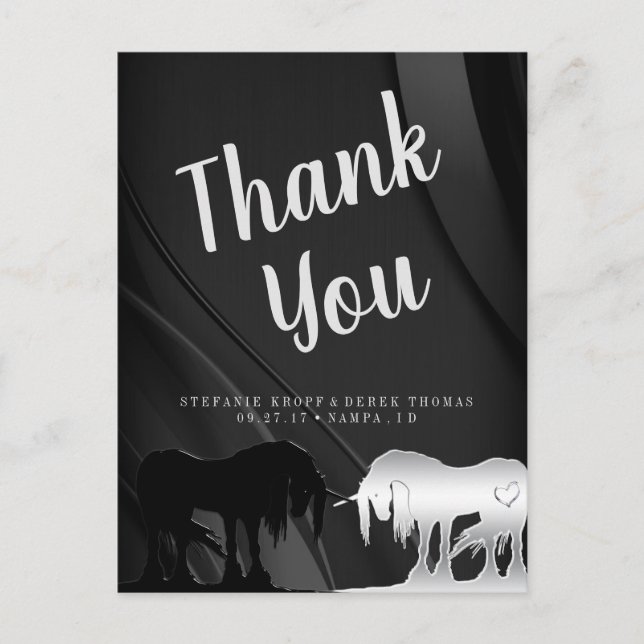 Cartão Postal Obrigado Unicórnio Místico (redemoinho preto) (Frente)