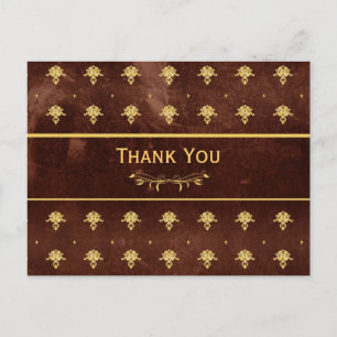 Cartão Postal Obrigado Vintage Leather Brown e Dourado Damask