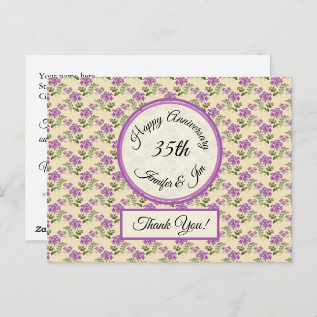 Cartão Postal Obrigado - Violações de Aniversário no Amarelo Pál (Frente/Verso)