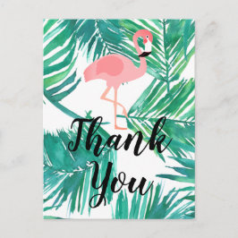 Cartão Postal obrigado você escreve flamingo e palmas