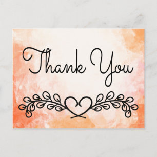 Cartão Postal Obrigado Watercolor Orange Black Laurel Heart
