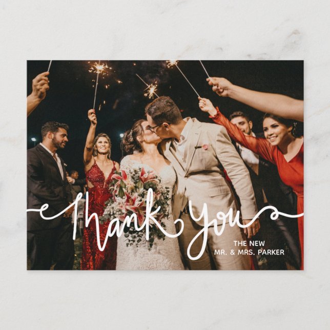 Cartão Postal Obrigado White Calliografia Moderna Elegante (Frente)