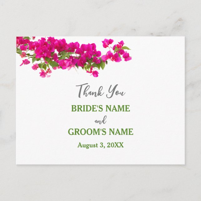 Cartão Postal Obrigados bokeh de Bougainvillea verde tropical fu (Frente)