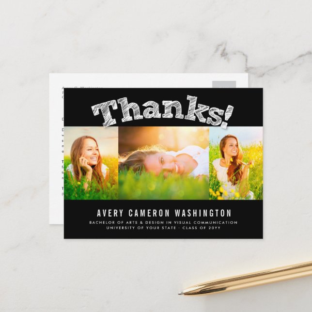 Cartão Postal Obrigados com esboços Graduação de 3 Fotos Múltipl (Frente/Verso In Situ)