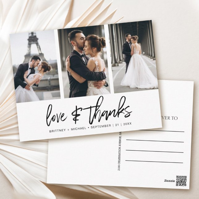 Cartão Postal Obrigados de Amor Brancos com Colagem de Fotos com (Show your appreciation to your loved ones with an awesome photo thank-you card!)