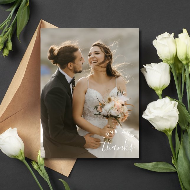 Cartão Postal Obrigados De Amor Casamento Simples De Foto Obriga (Love Thanks Simple Photo Wedding Thank You Postcard)