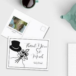Cartão Postal Obrigados de Casamento de Script B/W Minimalistas