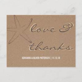 Cartão Postal Obrigados de Casamento Rustic Kraft Paper Starfish