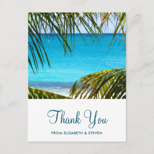 Cartão Postal Obrigados de Casamento Tropical de Praia Romântica