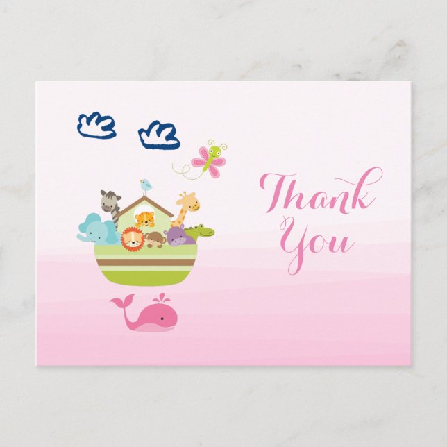 Cartão Postal Obrigados de Chá de fraldas de Arcos do Zoo Whimsi (Frente)