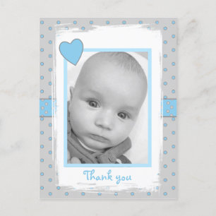 Cartão Postal Obrigados de fotos para o bebê azul-presente e ci