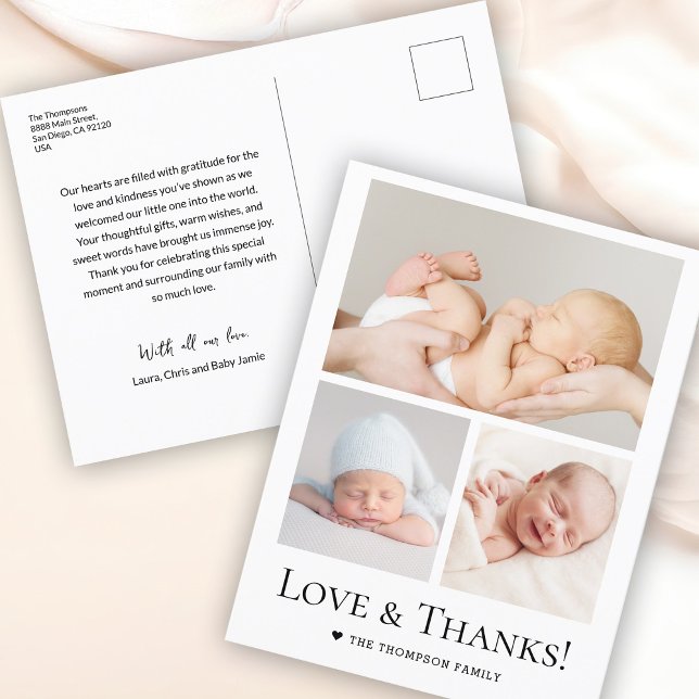 Cartão Postal Obrigados e amor Chá de fraldas personalizado de f (Baby shoer love and thanks photo thank you postcard)