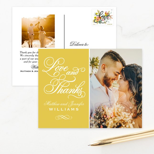 Cartão Postal Obrigados e amor Foto de casamento amarelo Obrigad (Criador carregado)