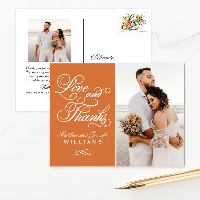 Cartão Postal Obrigados e amor Foto de casamento Laranja Obrigad (Criador carregado)