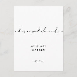 Cartão Postal Obrigados e amor manuscritos modernos minimalistas