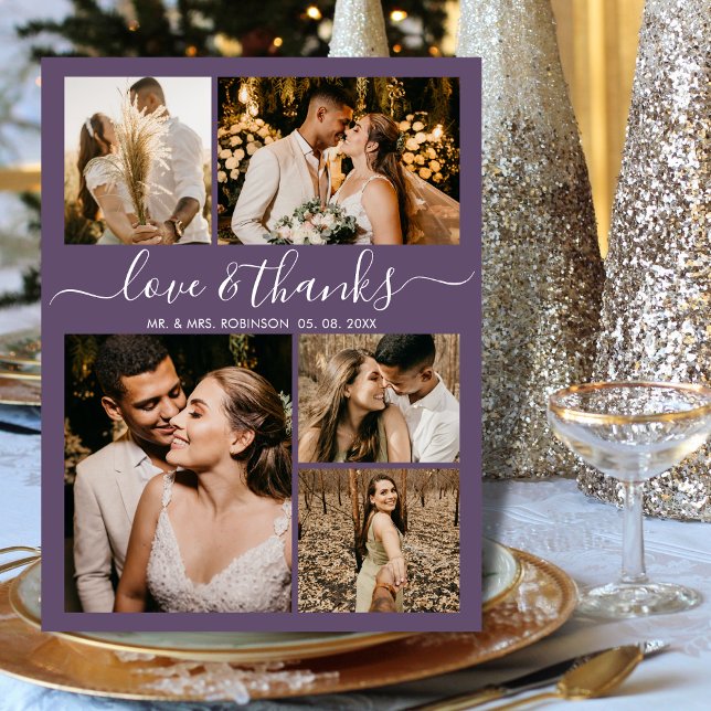 Cartão Postal Obrigados e amor moderno Casamento Mauve Obrigado (Criador carregado)