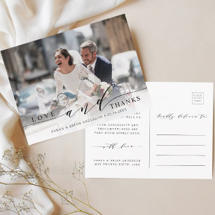 Cartão Postal Obrigados e amor moderno Foto de casamento