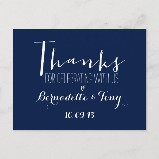 Cartão Postal Obrigados Para Celebrar Conosco! Casamento Obrigad (Frente)